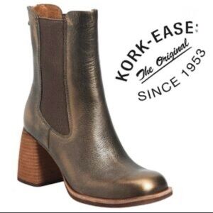 Kork-Ease Arline Bronze Leather Chelsea Boots Leather Metallic Booties 7.5 NWT